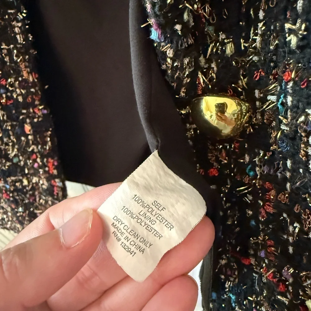 Amanda Uprichard Black Tweed Metallic Confetti Single Button Medium Blazer - Picture 4 of 5